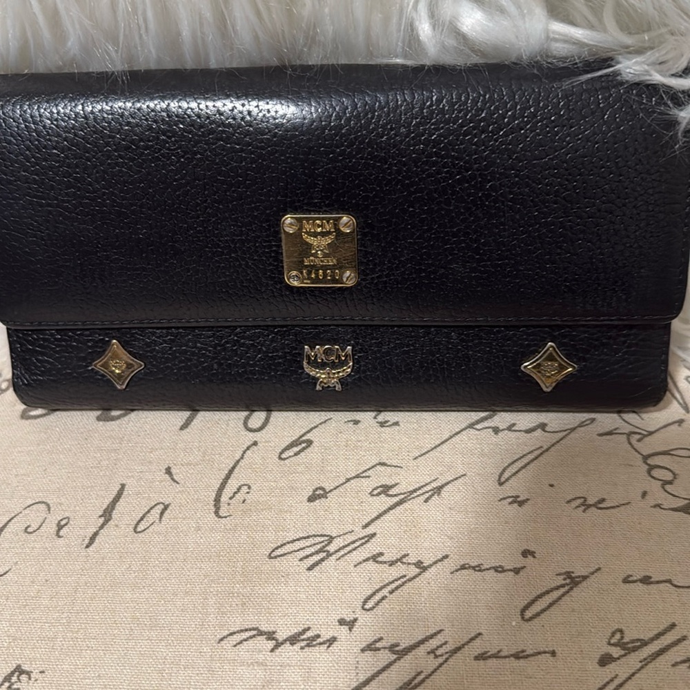 Black MCM leather long wallet